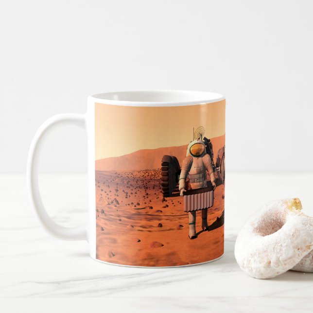 Astronauts Setting Up Weather Equipment On Mars. Coffee Mug (With Donut)