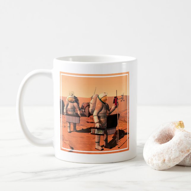 Astronauts Setting Up Weather Equipment On Mars. Coffee Mug (With Donut)