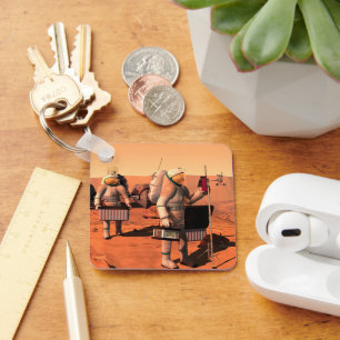 Astronauts Setting Up Weather Equipment On Mars. Keychain