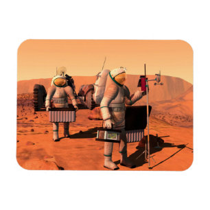 Astronauts Setting Up Weather Equipment On Mars. Magnet