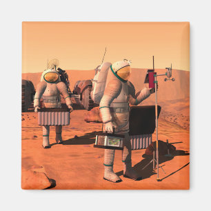 Astronauts Setting Up Weather Equipment On Mars. Magnet