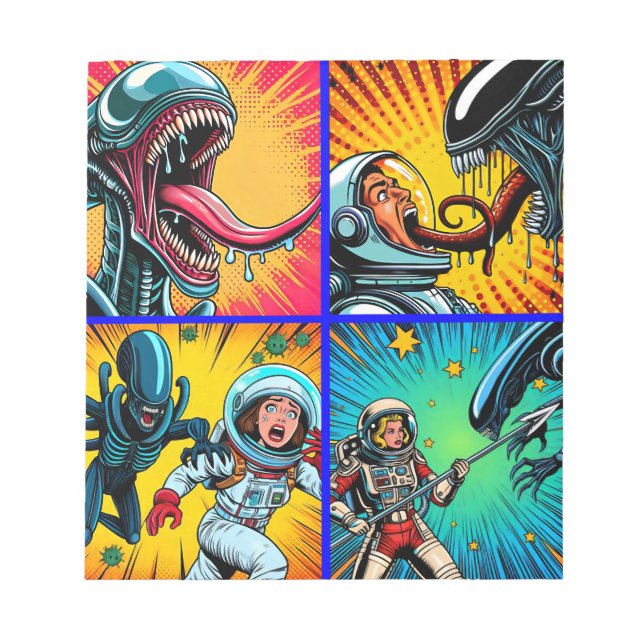 Astronauts vs Alien Pop Art Notepad (Front)