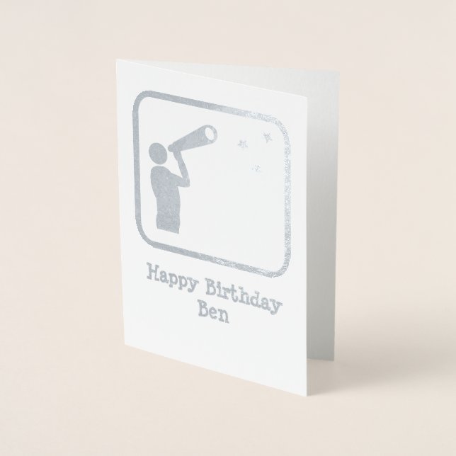 Astronomer With Telescope - Your Photo and Text Foil Card (Front)