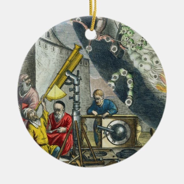 Astronomers looking through a telescope, detail fr ceramic ornament (Front)
