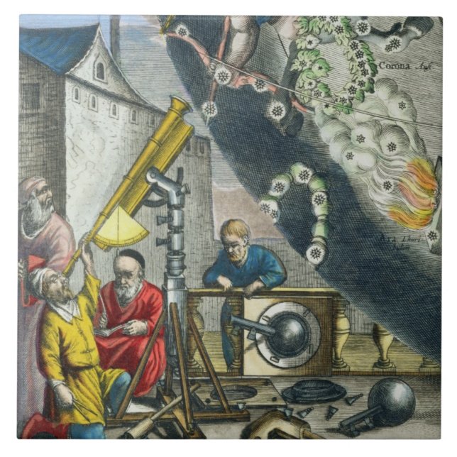 Astronomers looking through a telescope, detail fr tile (Front)