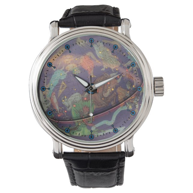 Astronomical Celestial Globe Leather Strap Watch (Front)