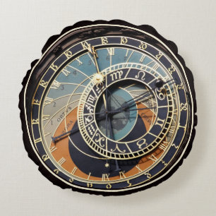 Astronomical Clock In Prague Round Cushion