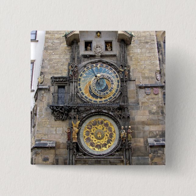Astronomical Clock or Prague Orloj 2 Inch Square Button (Front)