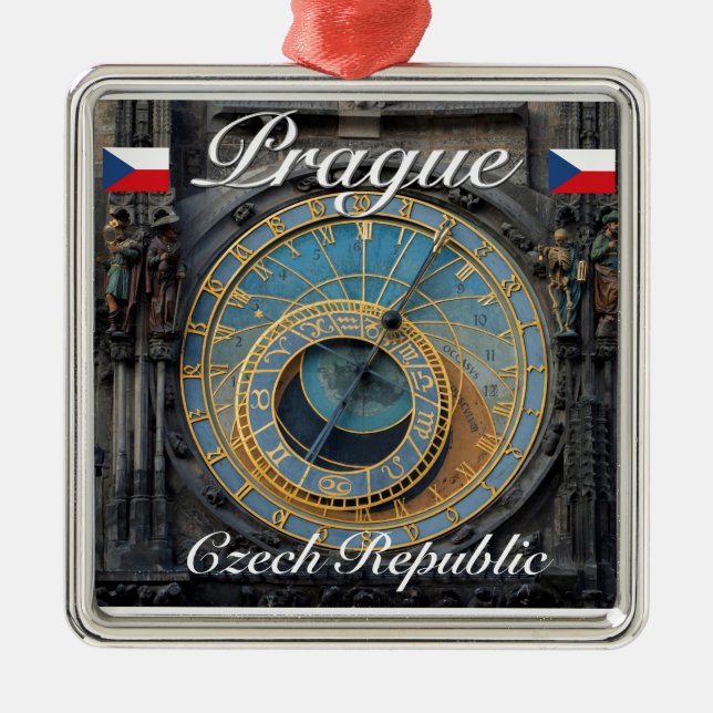 Astronomical clock Prague Orlog Czech Republic Metal Ornament (Front)
