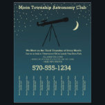 Astronomy Club Telescope and Stars Tear Off Strips Flyer<br><div class="desc">Promote your star gazing club or astronomy themed business with this easy to customize flyer. It features an illustration of a telescope set against a midnight blue background with stars and a moon above in pale yellow. Your text appears in pale yellow as well with plenty of room to add...</div>