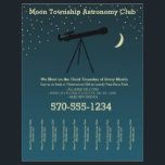 Astronomy Club Telescope and Stars Tear Off Strips Flyer<br><div class="desc">Promote your star gazing club or astronomy themed business with this easy to customize flyer. It features an illustration of a telescope set against a midnight blue background with stars and a moon above in pale yellow. Your text appears in pale yellow as well with plenty of room to add...</div>