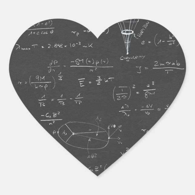 Astrophysics diagrams and formulas heart sticker (Front)