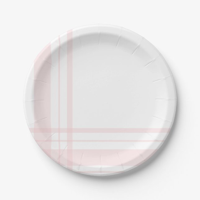 Asymmetric Plaid Pastel Pink Flannel Lines Paper Plate (Front)