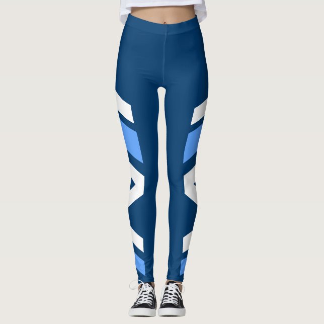 Asymmetric Side Band Blue Shades Leggings (Front)