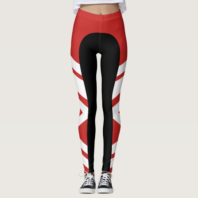 Asymmetric Side Band Red/Black/White Leggings (Front)