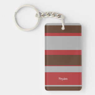 Asymmetric Stripes Horizontal Lines Gray Red Brown Keychain
