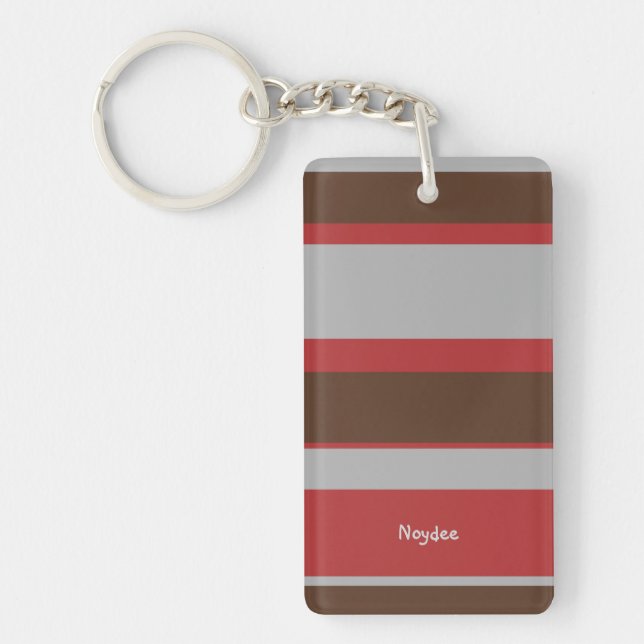 Asymmetric Stripes Horizontal Lines Gray Red Brown Keychain (Front)