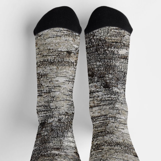 Asymmetrical Birch Bark Graphic Nature Pattern Socks (Top)