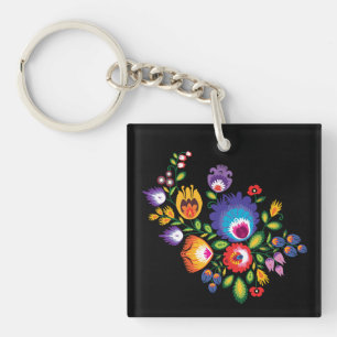 Asymmetrical polish Folk Wycinanki  Keychain