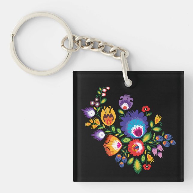 Asymmetrical polish Folk Wycinanki  Keychain (Front)