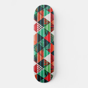Asymmetrical shapes with lots of colour and palm  skateboard