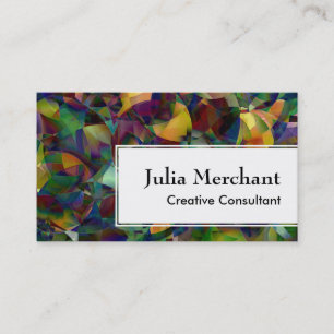 Asymmetrical White Over Multicolored Abstract Business Card