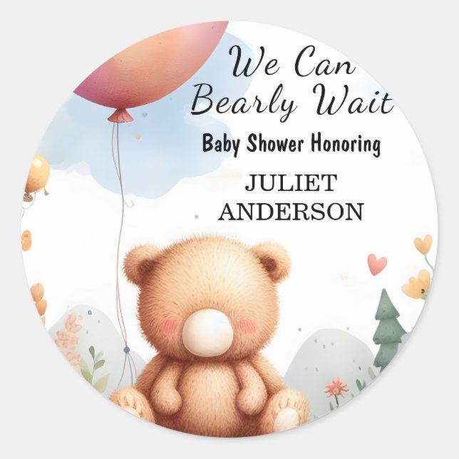 At Animal Cub Boho We Can Bearly Wait Baby Shower Classic Round Sticker (Front)