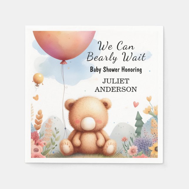 At Animal Cub Boho We Can Bearly Wait Baby Shower Napkin (Front)