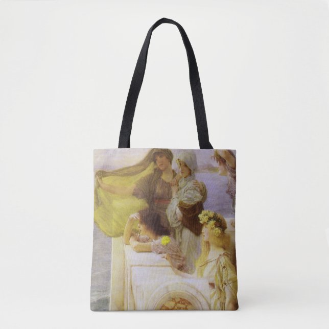 At Aphrodite's Cradle by Sir Lawrence Alma Tadema Tote Bag (Front)