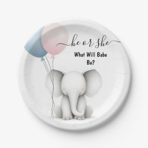 At Big Zoo Baby White Elephant Birth Gender Reveal Paper Plate