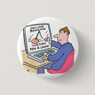 At Computer Online Banking Funny Cartoon 1 Inch Round Button