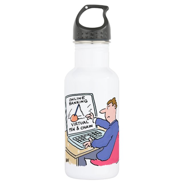 At Computer Online Banking Funny Cartoon 532 Ml Water Bottle (Front)