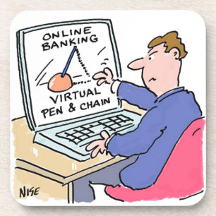 At Computer Online Banking Funny Cartoon Coaster