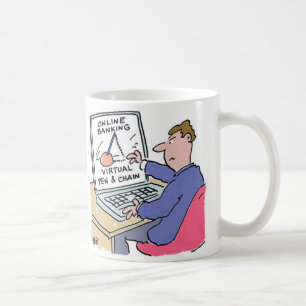 At Computer Online Banking Funny Cartoon Coffee Mug