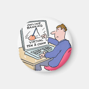 At Computer Online Banking Funny Cartoon Magnet