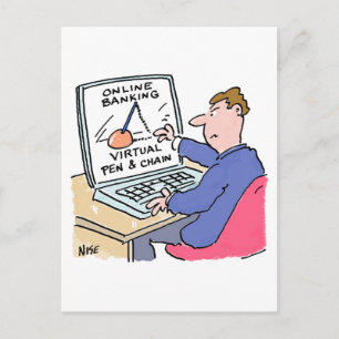 At Computer Online Banking Funny Cartoon Postcard