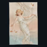 "At Easter Joy" - Vintage Print, L. Prang & Co. Kitchen Towel<br><div class="desc">antique Easter illustration by L. Prang & Co,  1887
... ..chromolithograph print,  lithograph,  vintage,  retro,  old fashioned,  
elegant,  fancy,  sophisticated,  white,  pink,  blue,  soft,  muted,  pastel colors,  lady,  woman,  female,  feminine,  spring,  eclectic,  art nouveau 
pussy willow,  butterflies, </div>
