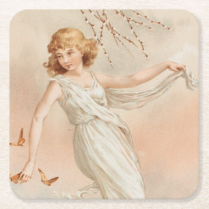 "At Easter Joy" - Vintage Print, L. Prang & Co. Square Paper Coaster