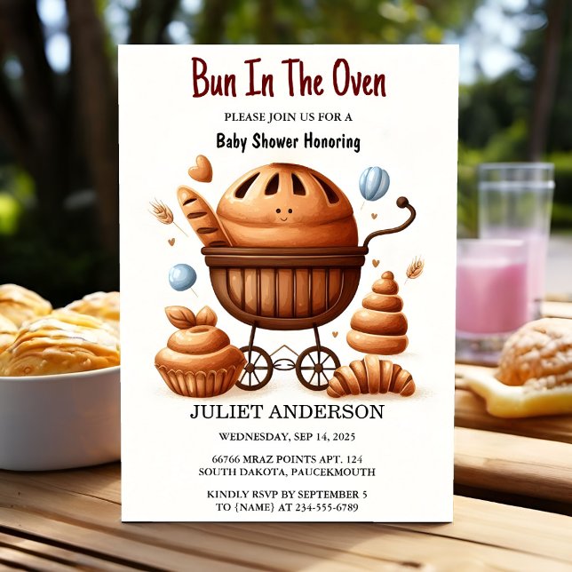At Fun Retro Boho Cake Bun In The Oven Baby Shower Invitation (Creator Uploaded)