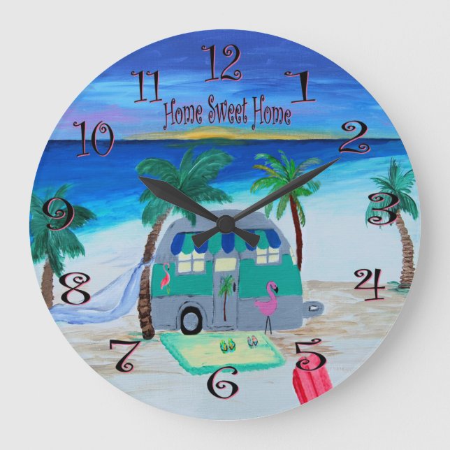 at home on the beach wall clock (Front)