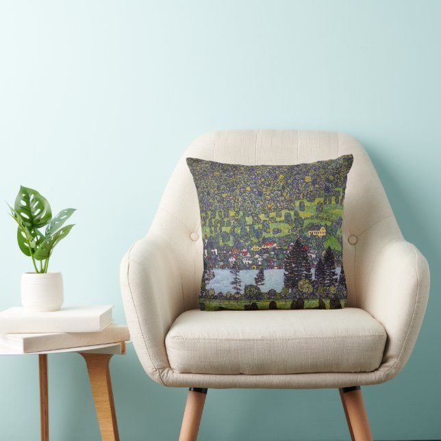 At Lake Atter, Gustav Klimt Throw Pillow (Chair)