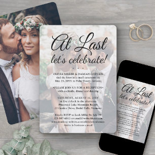 At Last 2 Photo Simple Overlay Wedding Celebration Invitation