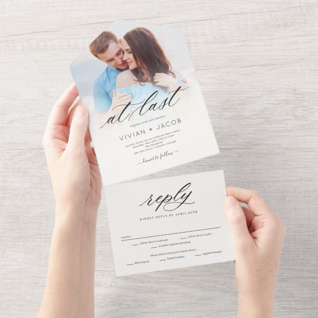 At Last All In One Simple Photo Wedding Invitation (Tearaway)