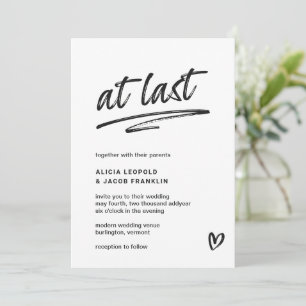 At Last Black and White Typography Modern Wedding Invitation
