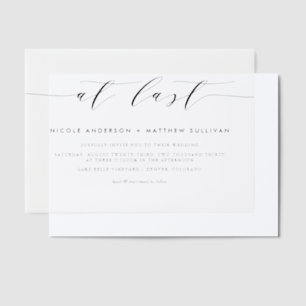 At Last Black Minimalist Script Wedding Vellum Invitations