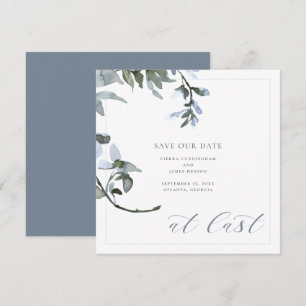 At Last Blue Floral Calligraphy Save the Date Card