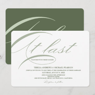 At last Calligraphy Modern Minimalist Sage Green Invitation