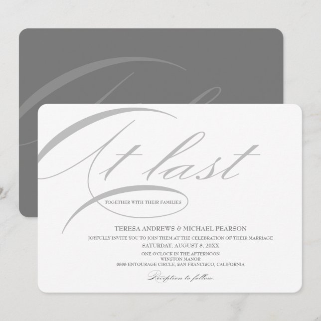 At last Calligraphy Modern Minimalist Wedding Invitation (Front/Back)