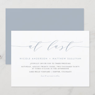 At Last Dusty Blue Minimalist Script Wedding Invitation