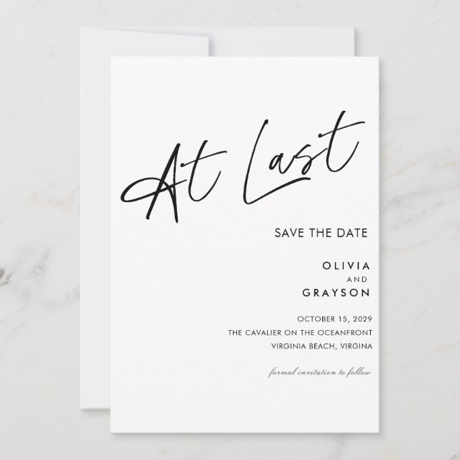At Last Editable Modern Minimalist Save the Date  (Front)